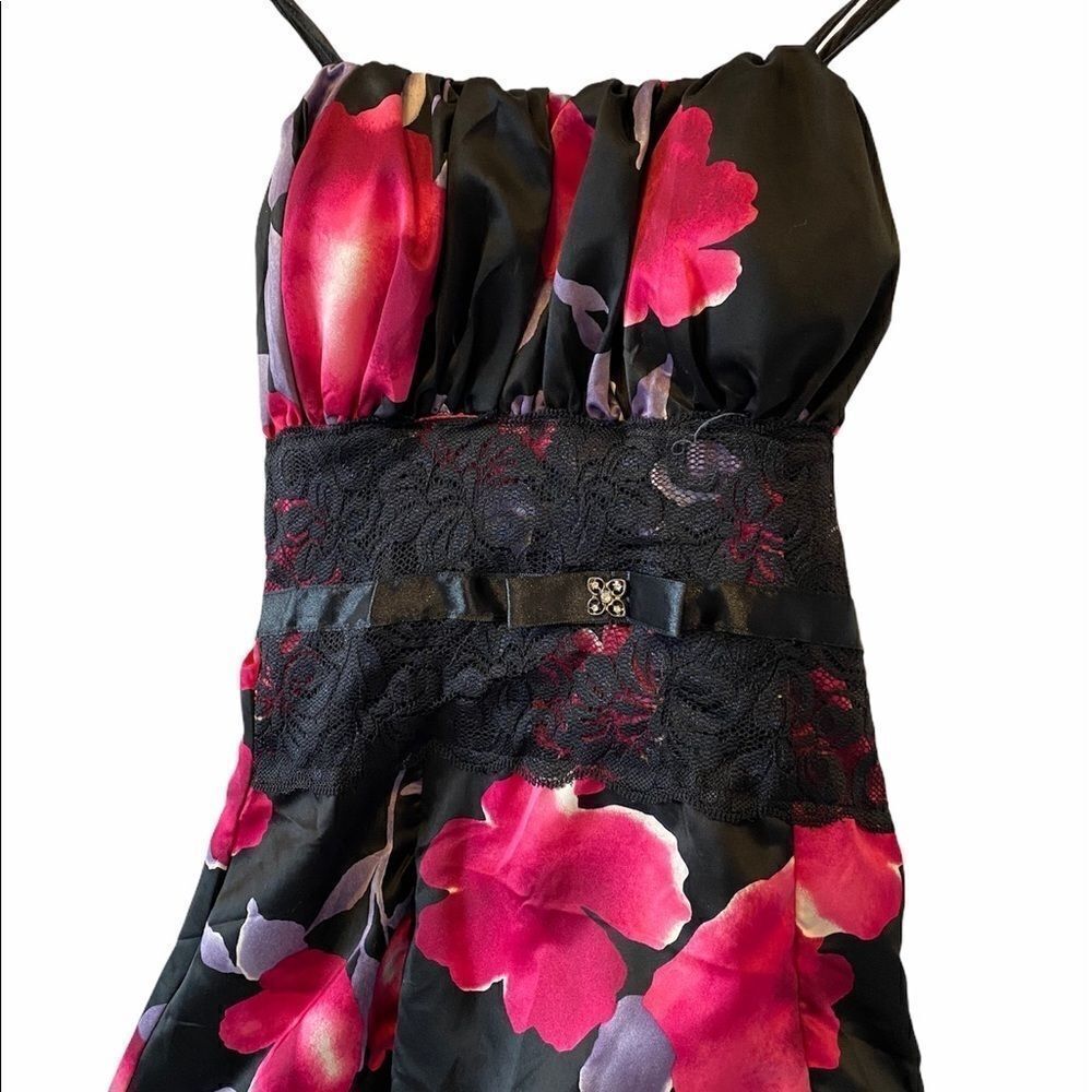 Black Floral Print Prom Satin Bubble Mini Dress XS - Picture 2 of 11